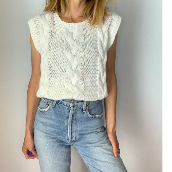 Vintage Tops - Vintage Hand Knitted Ramie White Sweater Top 🤍